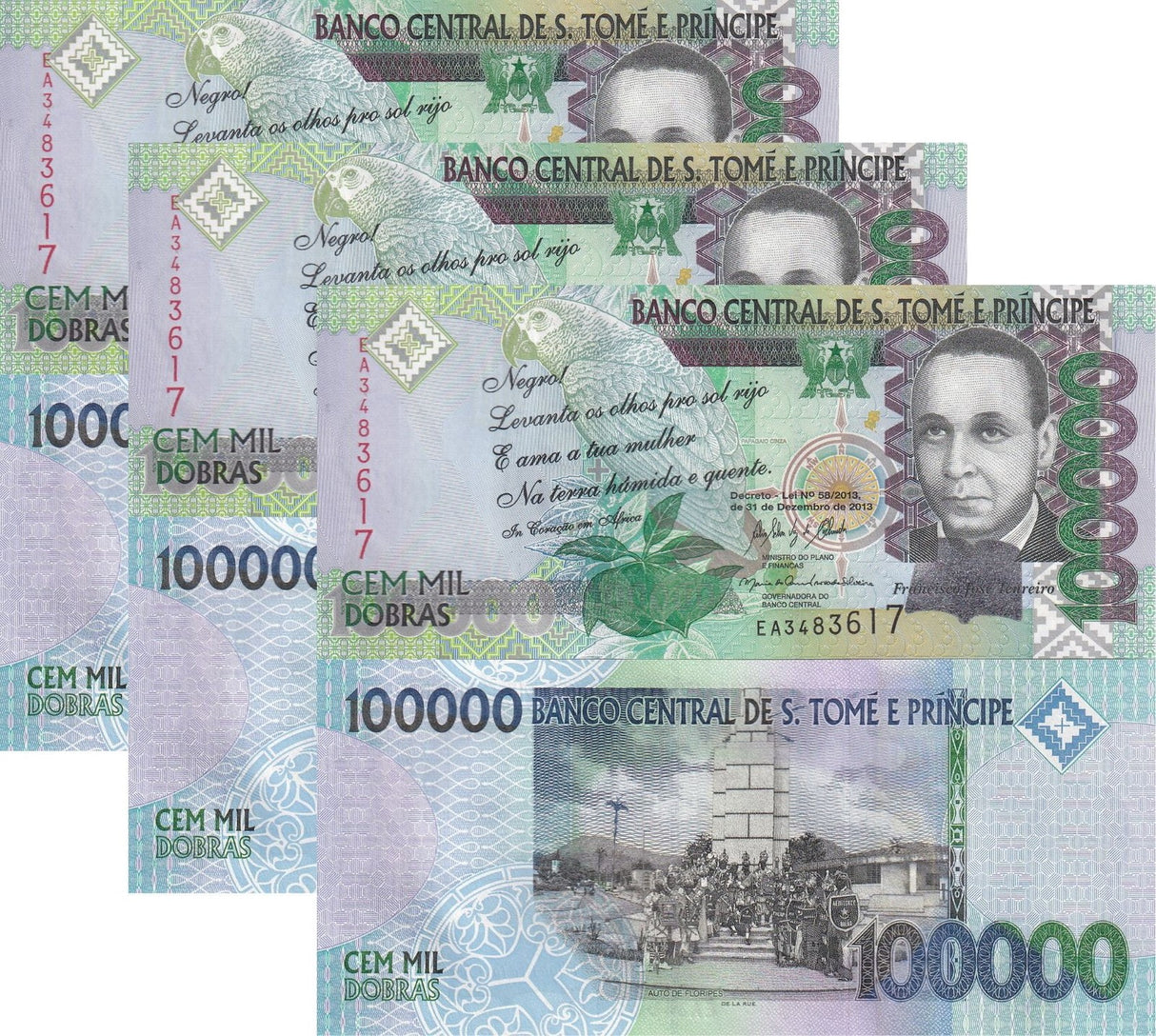 Saint Thomas & Prince 100000 Dobras 2013 P 69 c UNC LOT 3 PCS