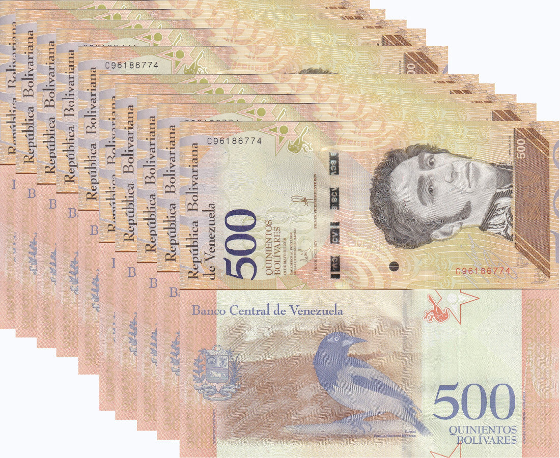 Venezuela 500 Bolivares 2018 P 108 UNC LOT 10 Pcs, Turpial bird