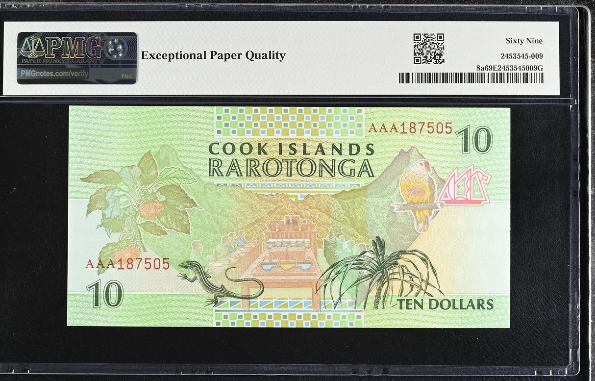 Cook Islands 10 Dollars ND 1992 P 8 a AAA Prefix Superb Gem UNC PMG 69 EPQ TOP