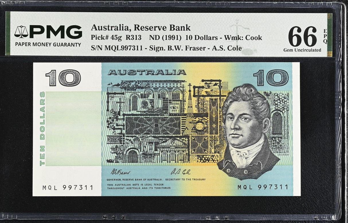 Australia 10 Dollars ND 1991 P 45 g Gem UNC PMG 66 EPQ PNB
