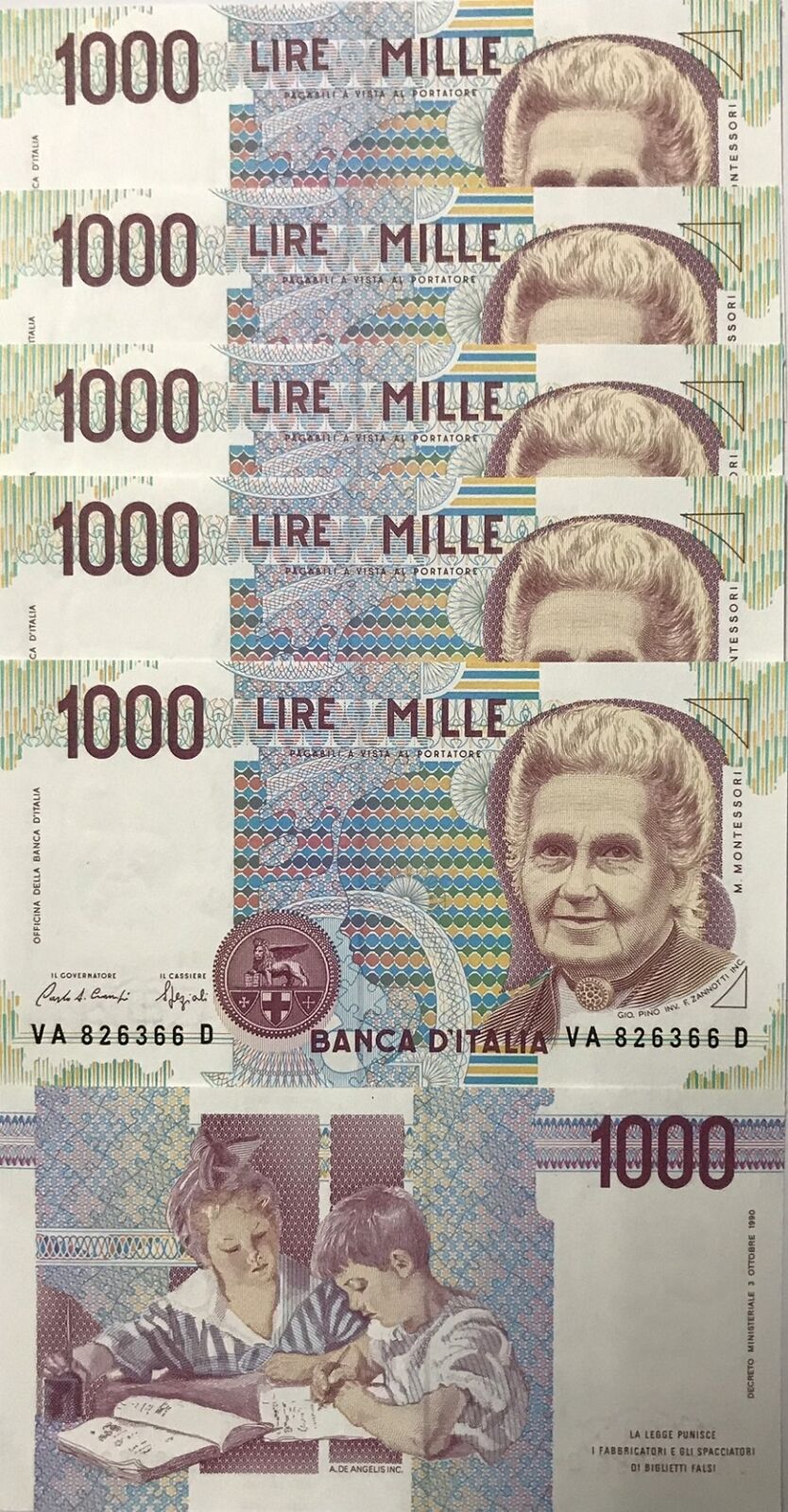 Italy 1000 Lire 1982 P 114 a Signature CIAMPIAND STEVANI UNC LOT 5 PCS