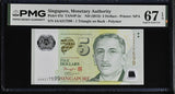Singapore 5 Dollars ND 2013 P 47 d Polymer Superb Gem UNC PMG 67 EPQ