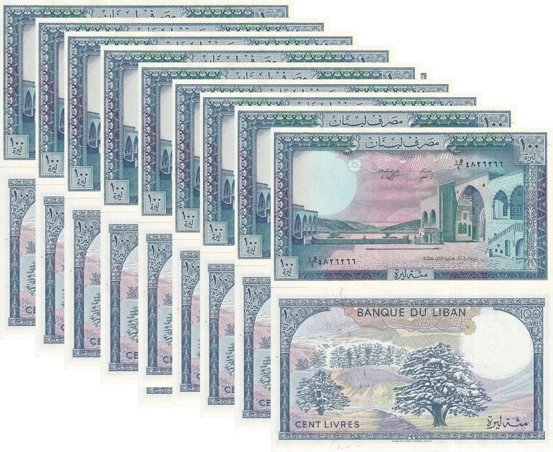 Lebanon 100 Livres 1988 P 66 d UNC LOT 10 PCS