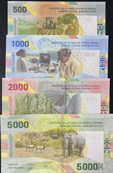 Central African States Set 4 UNC 500 1000 2000 5000 FR 2020 2022 P 700-703