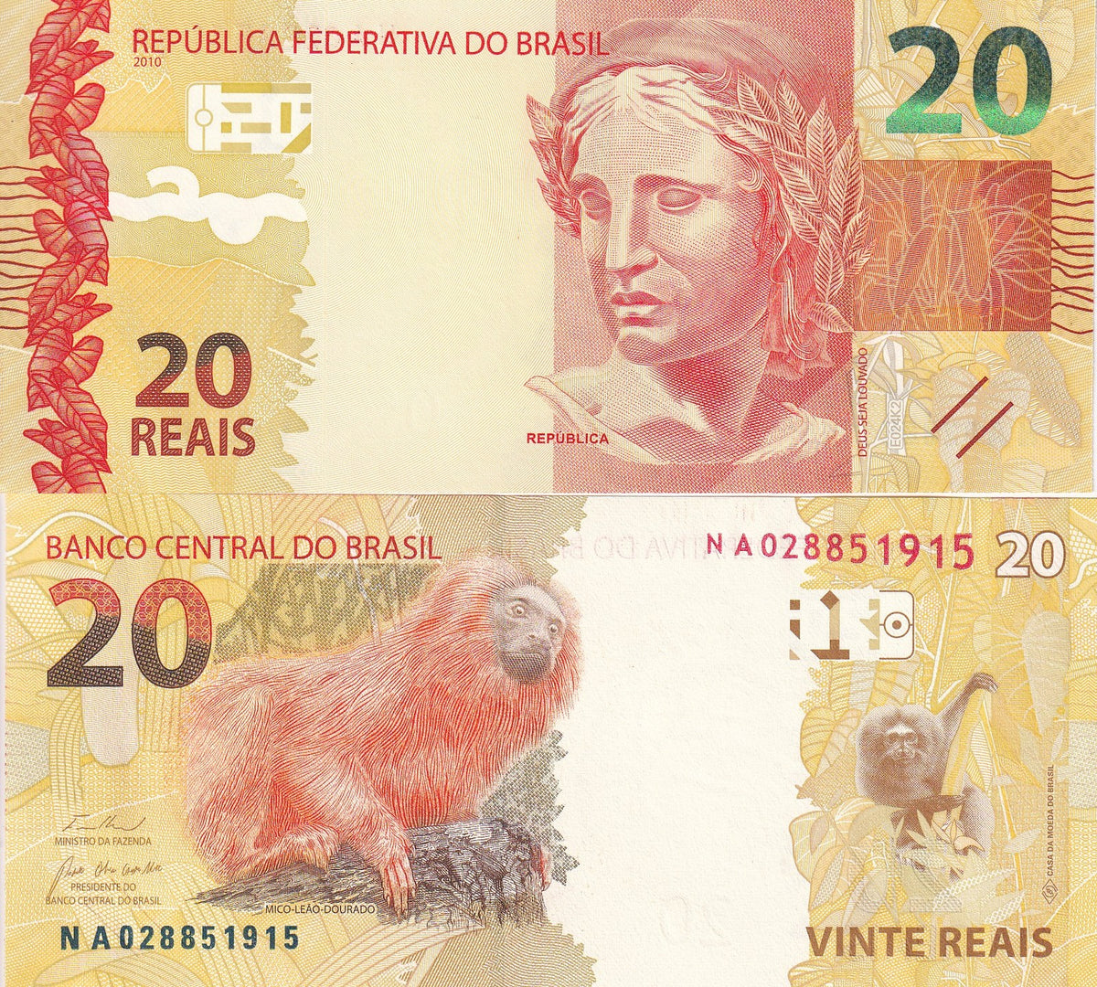 Brazil 20 Reais 2010 2023 P 255f UNC , Fernando Haddad & Roberto Campos Neto