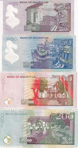 Mauritius Set 4 PCS 25 50 100 200 Rupees 2021 2022 P 56 P 61 P 64 P 65 UNC