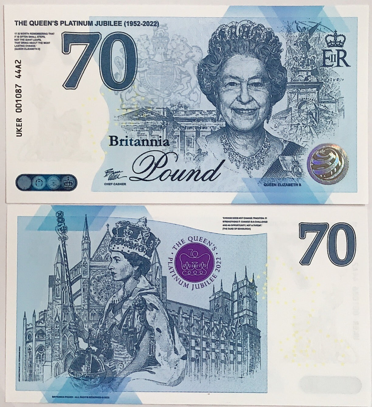 Great Britain 70 Pounds ND 1952-2022 Test Note QUEEN PLATINUM JUBILEE Comm. # 2