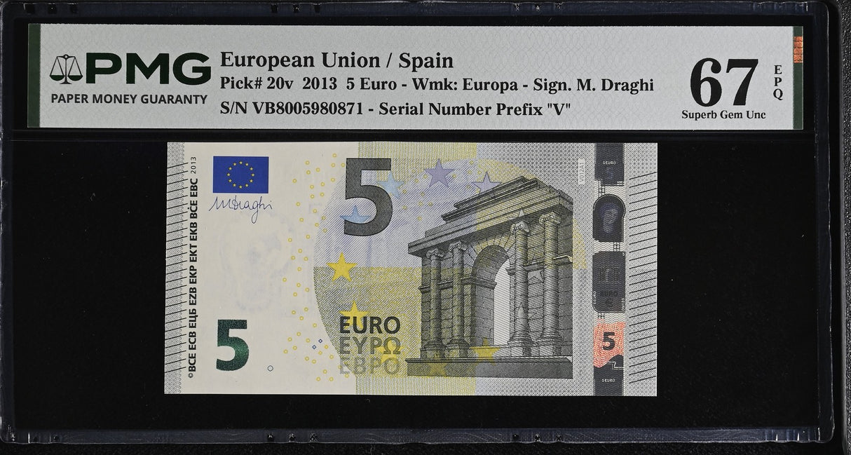 Euro 5 Euro 2013 P 20 V Spain VB Superb Gem UNC PMG 67 EPQ