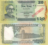 Bangladesh 20 Taka 2014 P 55A Specimen UNC