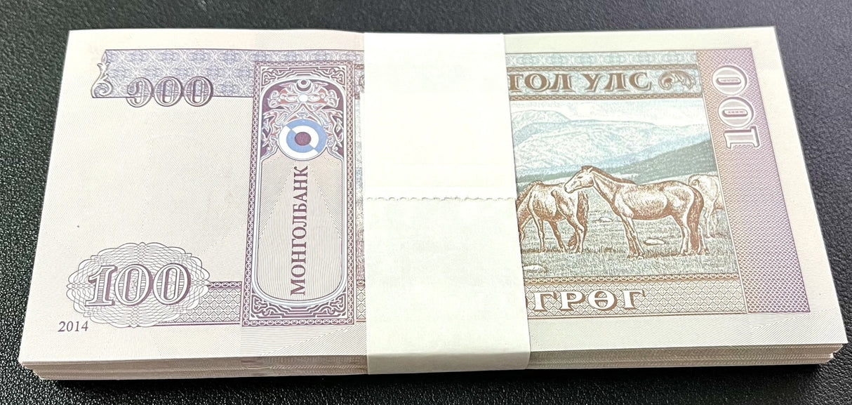 Mongolia 100 Tugrik 2014 P 65 UNC Lot 100 Pcs 1 Bundle