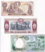 Colombia Set 3 PCS 2 10 200  Pesos Random Year P 407 P 413 P 429A UNC