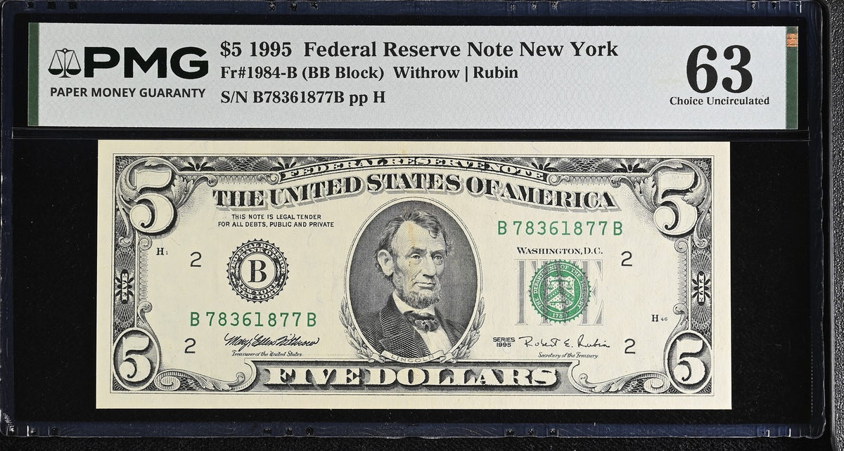 United States 5 Dollars Usa 1995 P 498 B New York Choice UNC PMG 63