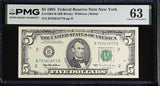 United States 5 Dollars Usa 1995 P 498 B New York Choice UNC PMG 63
