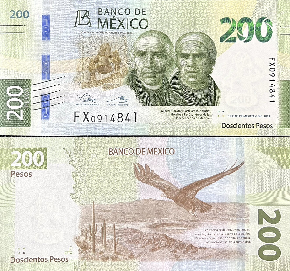 Mexico 200 Pesos 2023/2024 Commemorative Random Signatures P 131A UNC
