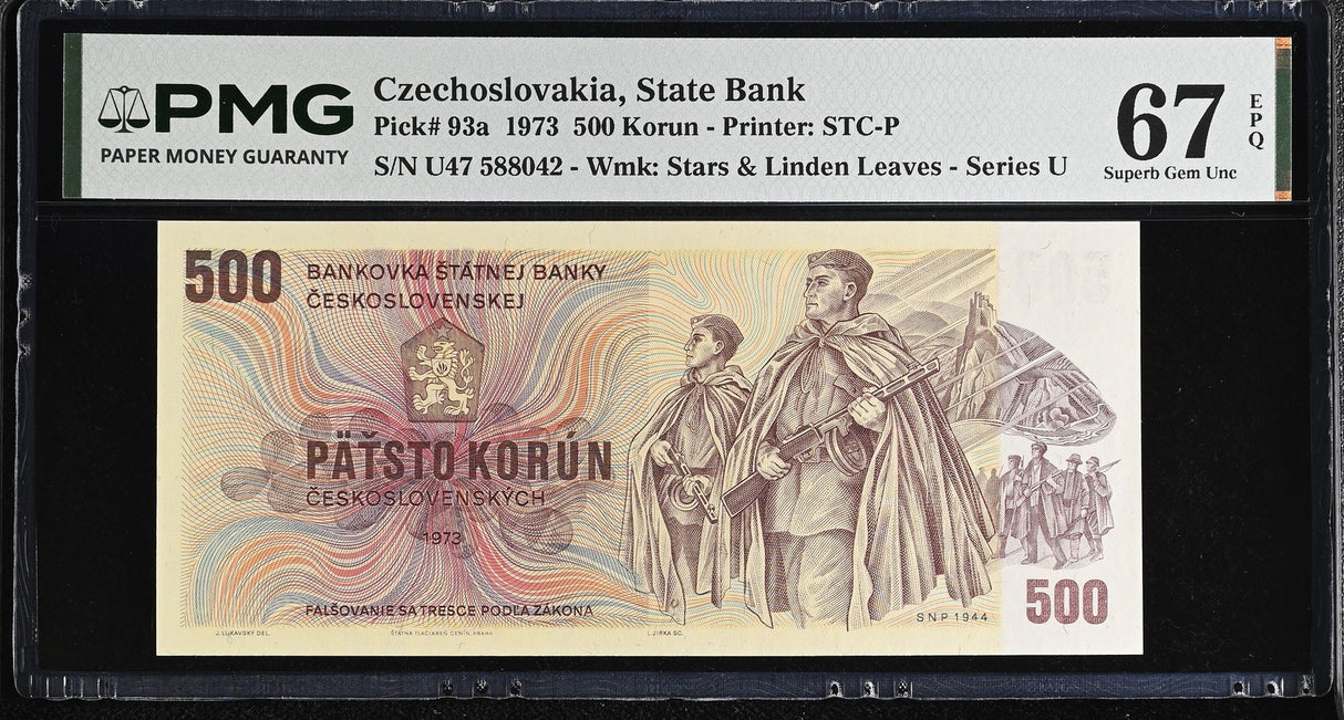 Czechoslovakia 500 Korun 1973 P 93 a Superb Gem UNC PMG 67 EPQ