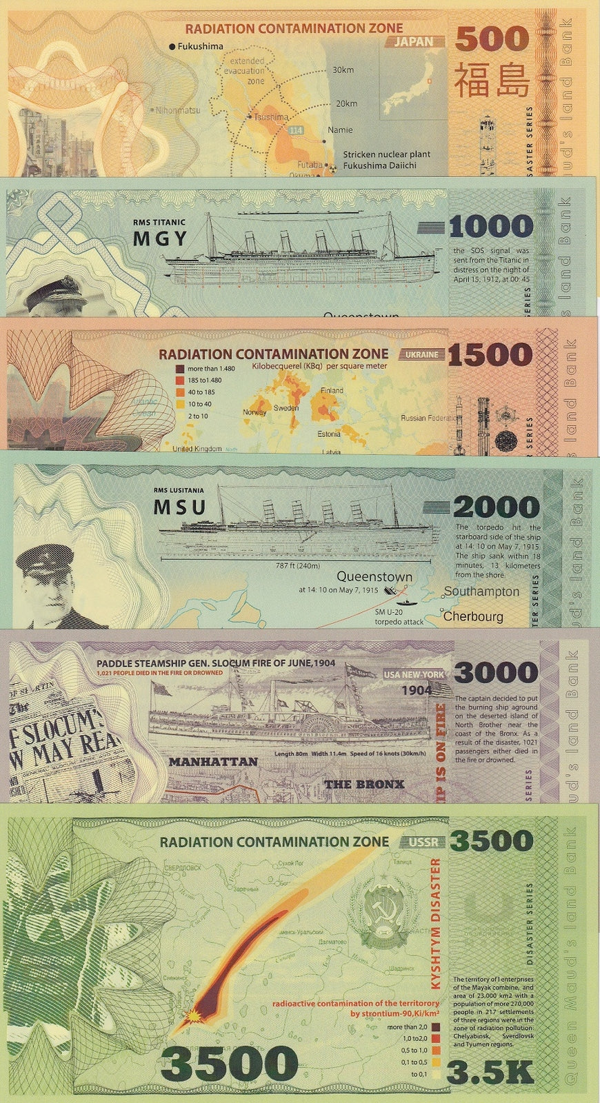 Queen Maud Land Set 6 Disasters 500-3500 Titanic Chernobyl Polymer Fantasy
