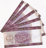 Liberia 20 Dollars 2022 P 39 UNC LOT 5 PCS William Vacanarat Shadrach Tubman