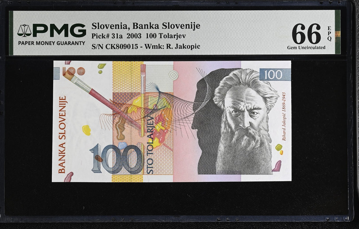 Slovenia 100 Tolarjev 2003 P 31 a Gem UNC PMG 66 EPQ ,WTM Jakopic