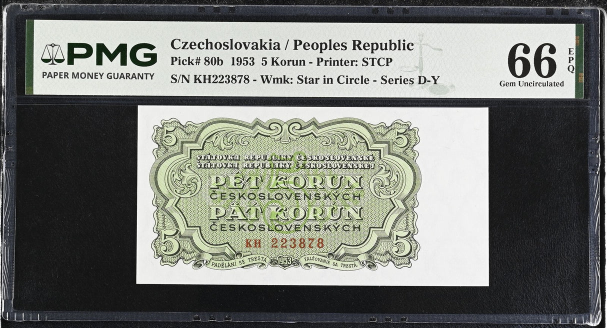 Czechoslovakia 5 Korun 1953 P 80 b Gem UNC PMG 66 EPQ