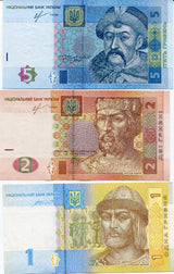 Ukraine Set 3 PCS 1 2 5 Hrivna Random Date P 116 117 118 UNC