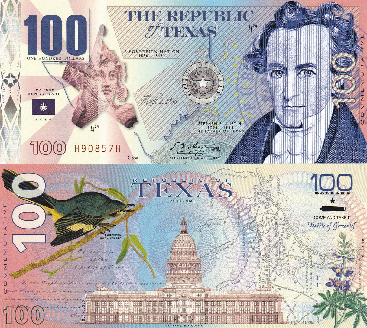 REPUBLIC OF TEXAS 100 Dollars 2024 POLYMER