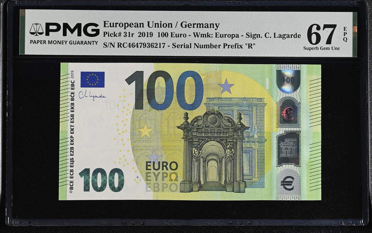 Euro 100 Euro Germany 2019 P 31 r Superb Gem UNC PMG 67 EPQ TOP POP