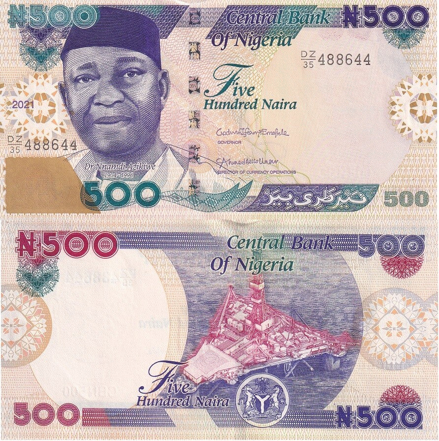 Nigeria 500 Naira 2021 Prefix DZ P 30 t Replacement UNC ,Dr. Nnamdi Azikiwe