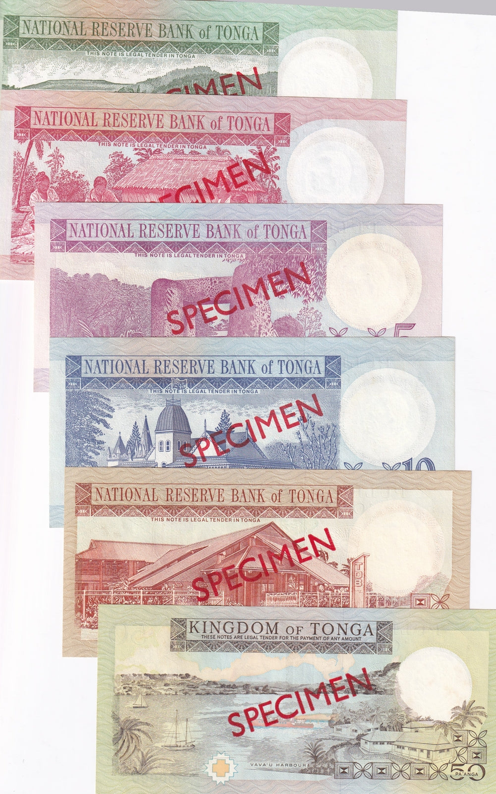 Tonga Set 6 UNC 1 2 5 10 20 50 Pa'anga ND 1995 P 31 32 33 34 35 36 SPECIMEN UNC