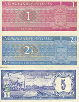 Netherlands Antilles Set 3 PCS 1 2 1/2 5 Gulden 1970 1984 P 15 20 P 21 UNC