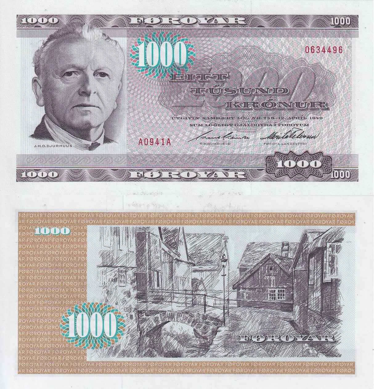 Faeroe Islands 1000 Kronur 1994 P 23 e UNC-