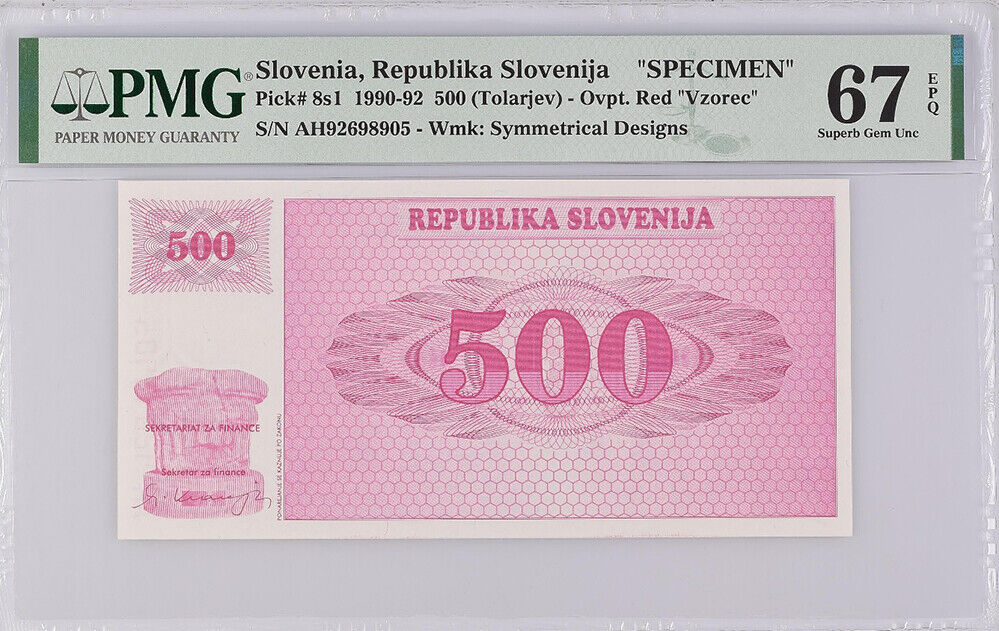 Slovenia 500 Tolarjev 1990-92 P 8 s1 Specimen Superb GEM UNC PMG 67 EPQ
