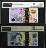 Australia Set 2; 5 10 Dollars 2016 2017 P 62 P 63 Superb Gem UNC PMG 67 68 EPQ