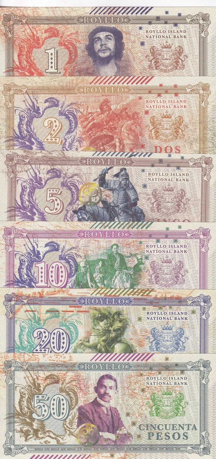 Royllo Set 6 , 1 2 5 10 20 50 Rands 2018 Fantasy Gandhi Genghis Khan