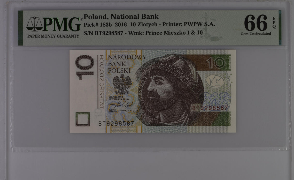 Poland 10 Zlotych 2016 P 183 b Gem UNC PMG 66 EPQ