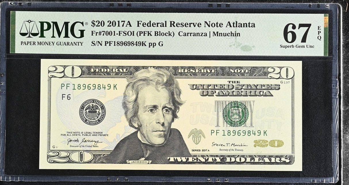United States 20 Dollars USA 2017A P 546 F Atlanta Superb Gem UNC PMG 67 EPQ