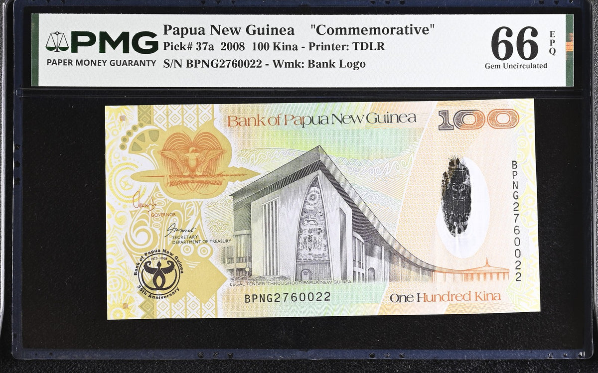 Papua New Guinea 100 Kina 2008 P 37 a Commemorative Gem UNC PMG 66 EPQ