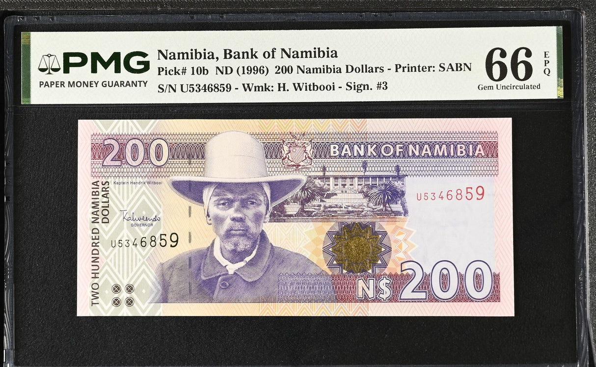 Namibia 200 Dollars ND 1996 P 10 b Gem UNC PMG 66 EPQ Printer SABN