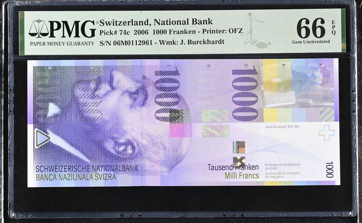 Switzerland 1000 Franken 2006 P 74 c Gem UNC PMG 66 EPQ
