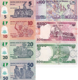 Nigeria Set 7 Pcs 5 10 20 50 100 200 500 Naira Mixed Year P 34 38 39 - 48 UNC