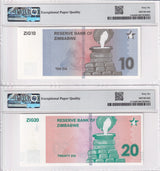 Zimbabwe Set 2; 10 20 ZIG 2024 P 110 P 111 Gem UNC PMG 66 EPQ