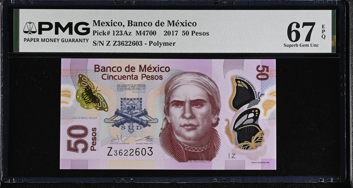 Mexico 50 Pesos 2017 P 123Az Superb Gem UNC PMG 67 EPQ