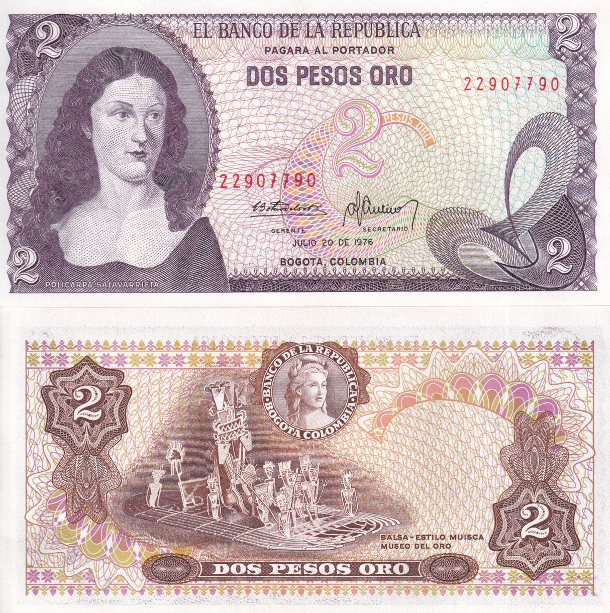 Colombia 2 Pesos Oro 1976 P 413 b UNC
