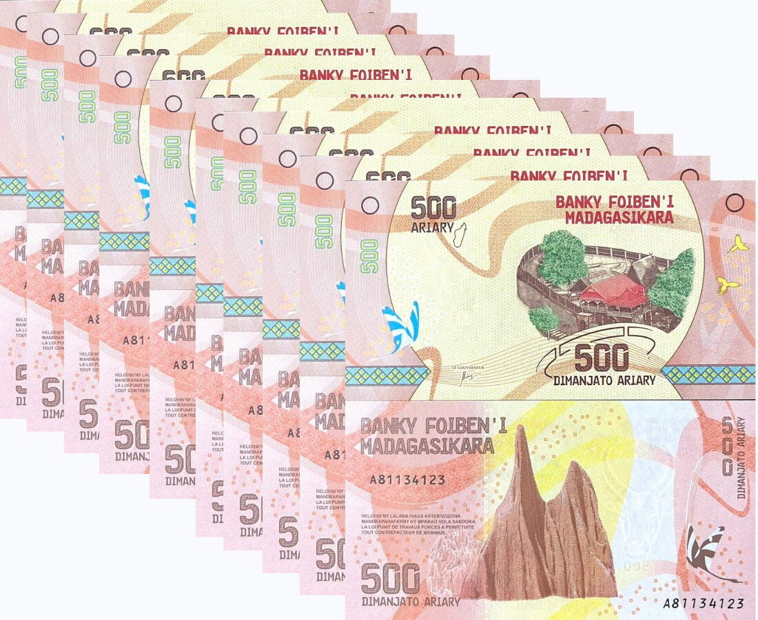Madagascar 500 Ariary 2017 P 99 UNC Lot 5 Pcs