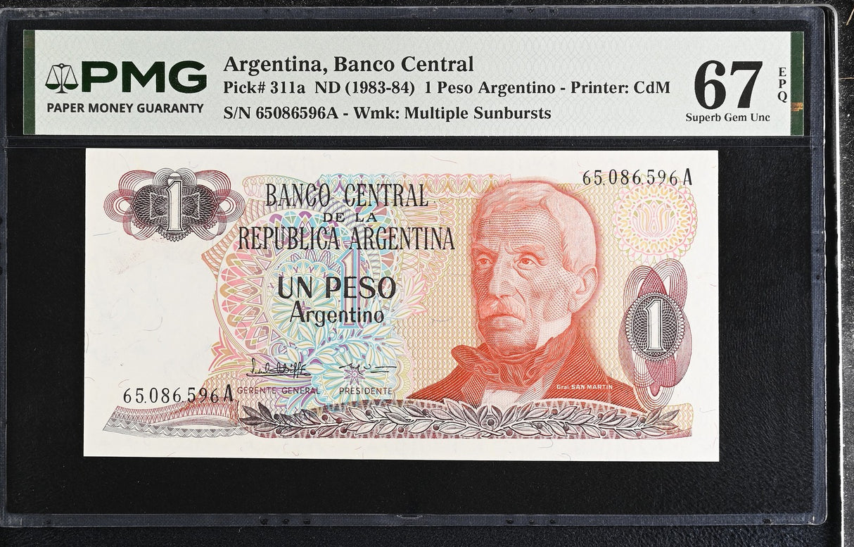 Argentina 1 Peso 1983-1984 P 311 a Superb Gem UNC PMG 67 EPQ TOP POP