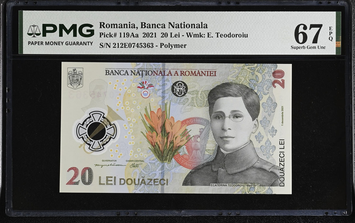 Romania 20 Lei 2021 P 119Aa Polymer Superb Gem UNC PMG 67 EPQ