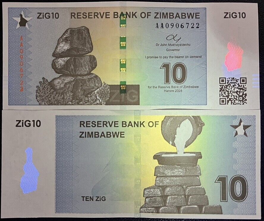 Zimbabwe 10 ZiG 2024 P 110 Gold Reserve Backed UNC With QR Code Lot 5 Pcs