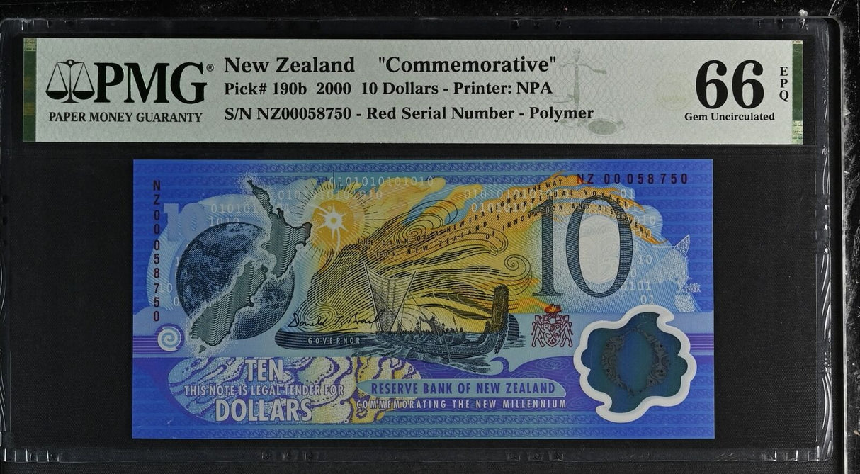 New Zealand 10 Dollars 2000 200th COMM. P 190 b Gem UNC PMG 66 EPQ
