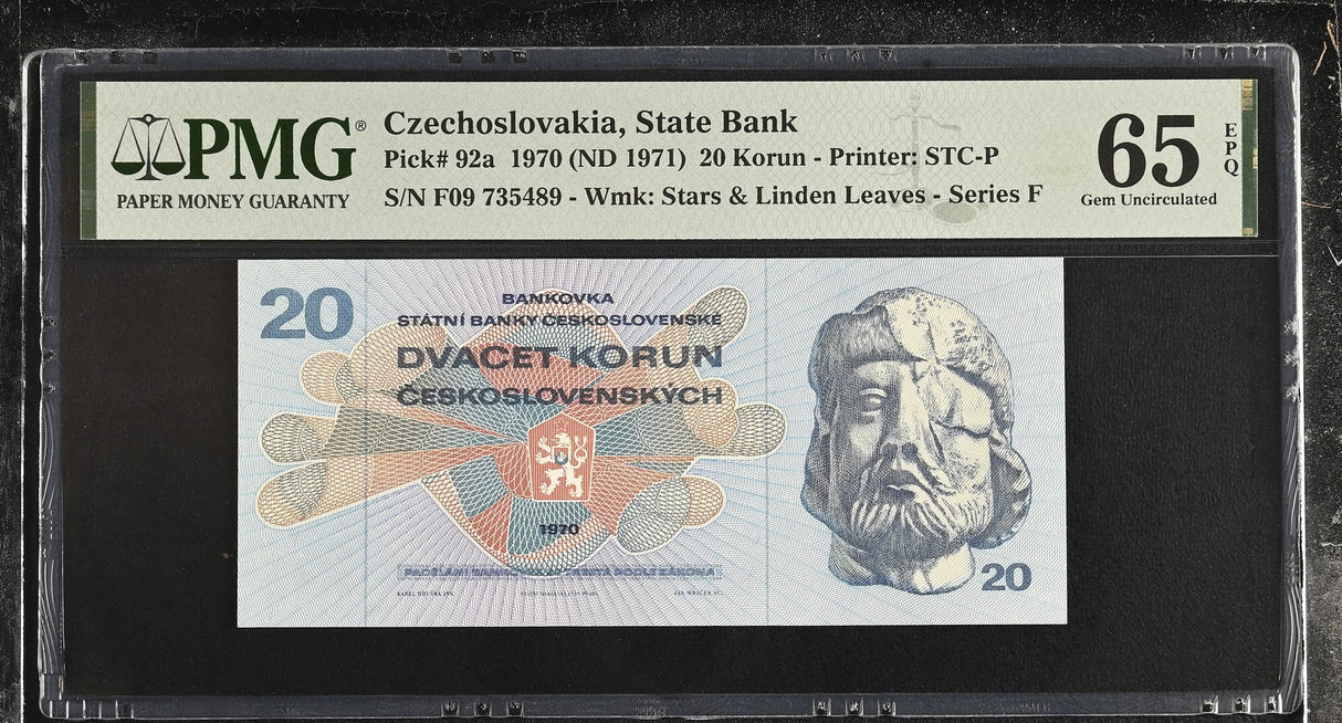Czechoslovakia 20 Korun 1970 ND 1971 P 92 a Gem UNC PMG 65 EPQ