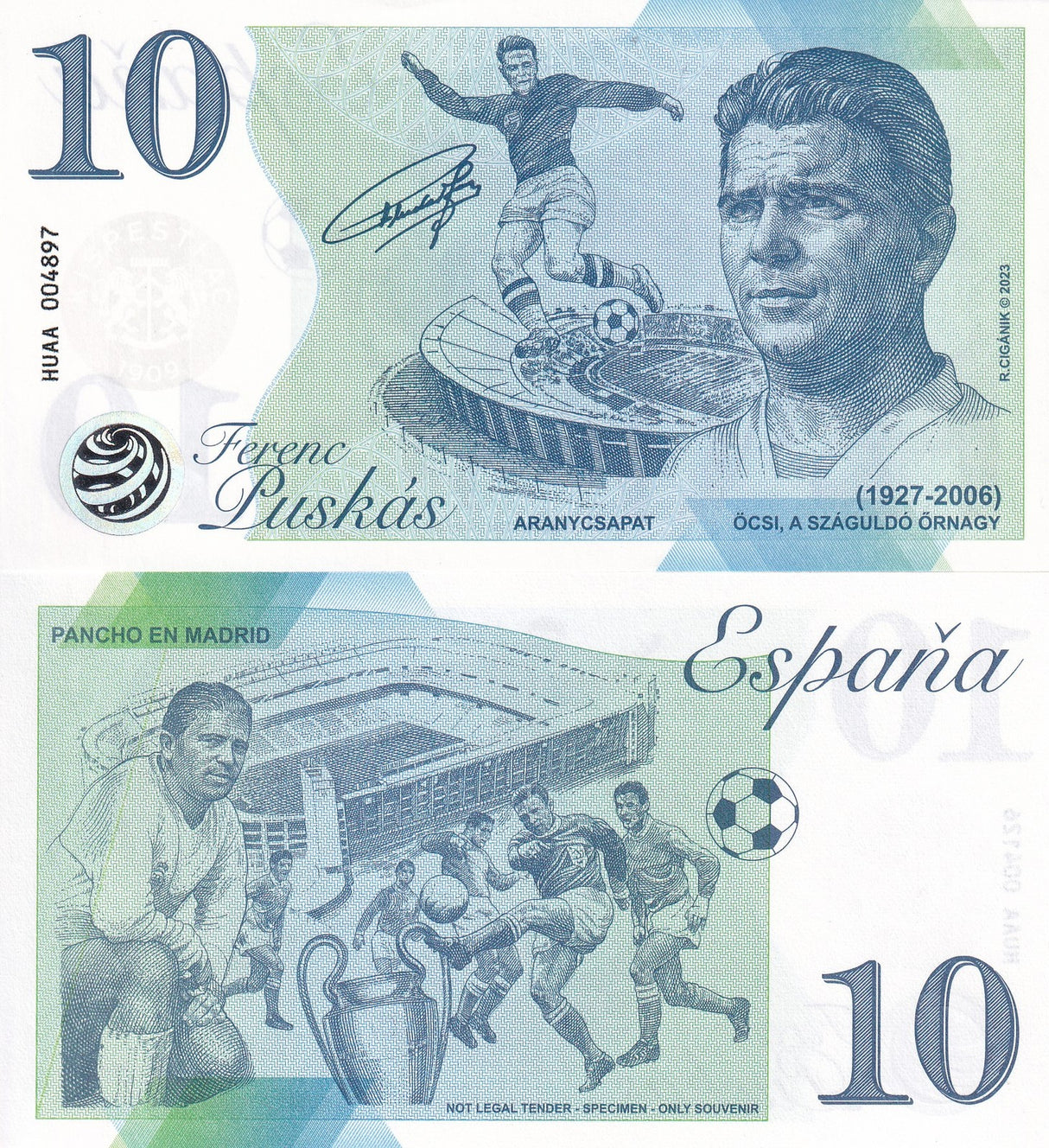 Puskas Ferenc Hungary Football Player 10 Souvenir 2023 Commemorative note