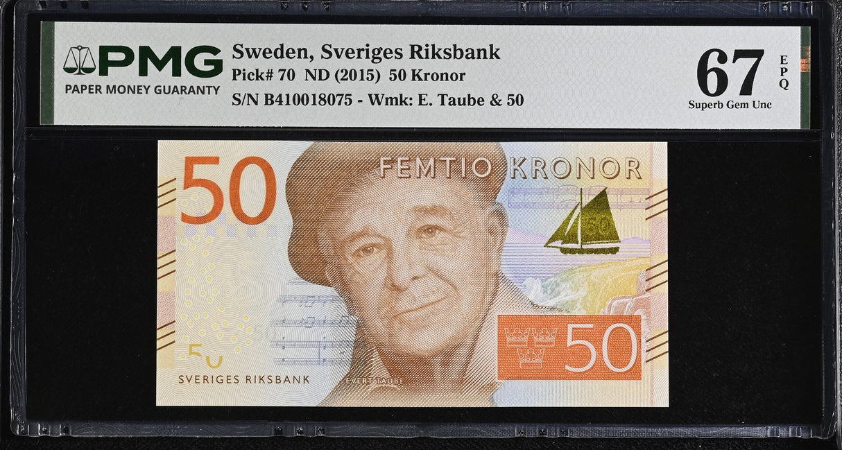 Sweden 50 Kronor ND 2015 P 70 Superb Gem UNC PMG 67 EPQ , WTM E. Taube